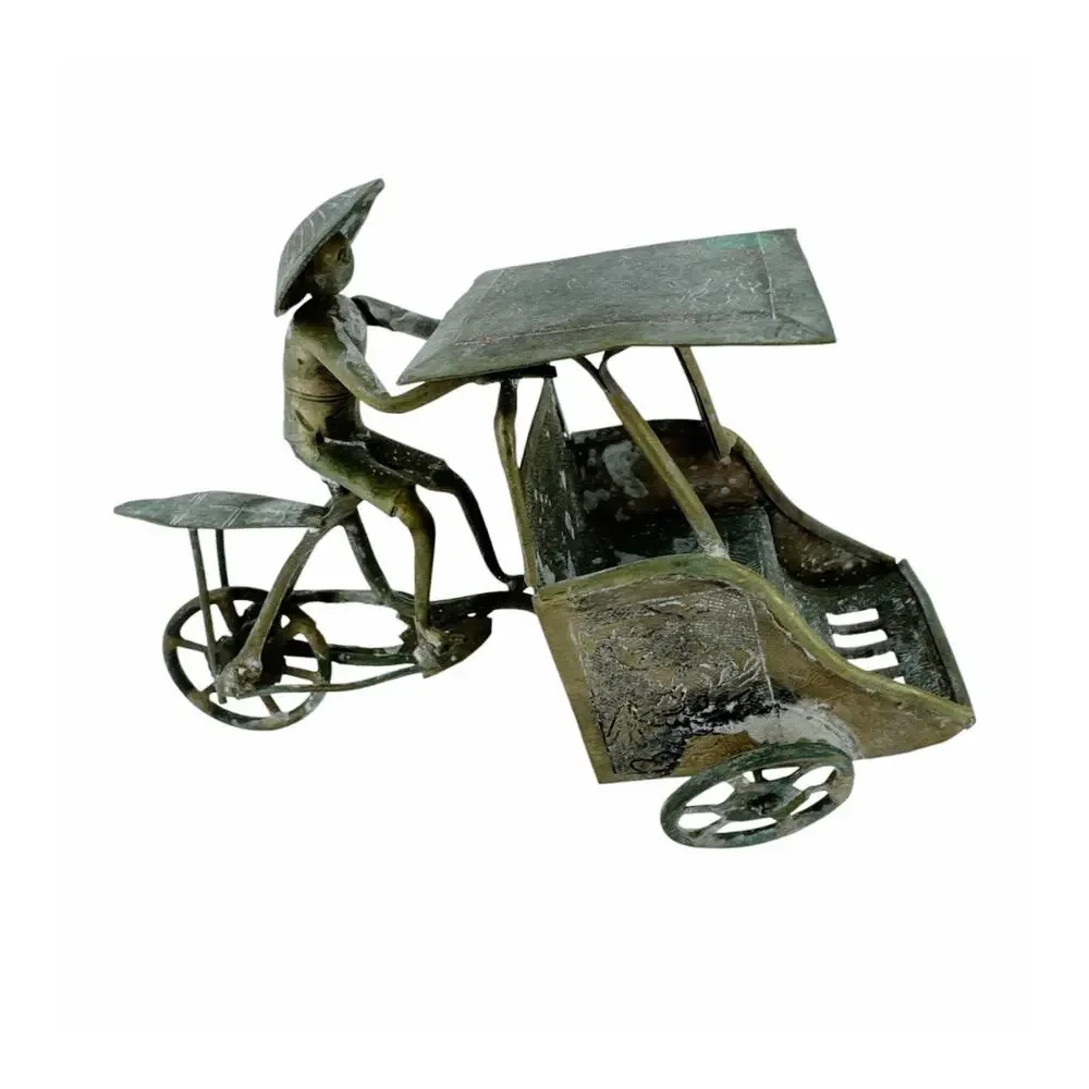 Brass Vietnamese Vintage Figurine Man on Rickshaw